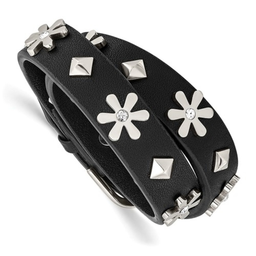 Leather Wrap Bracelet with Stainless Steel Accents